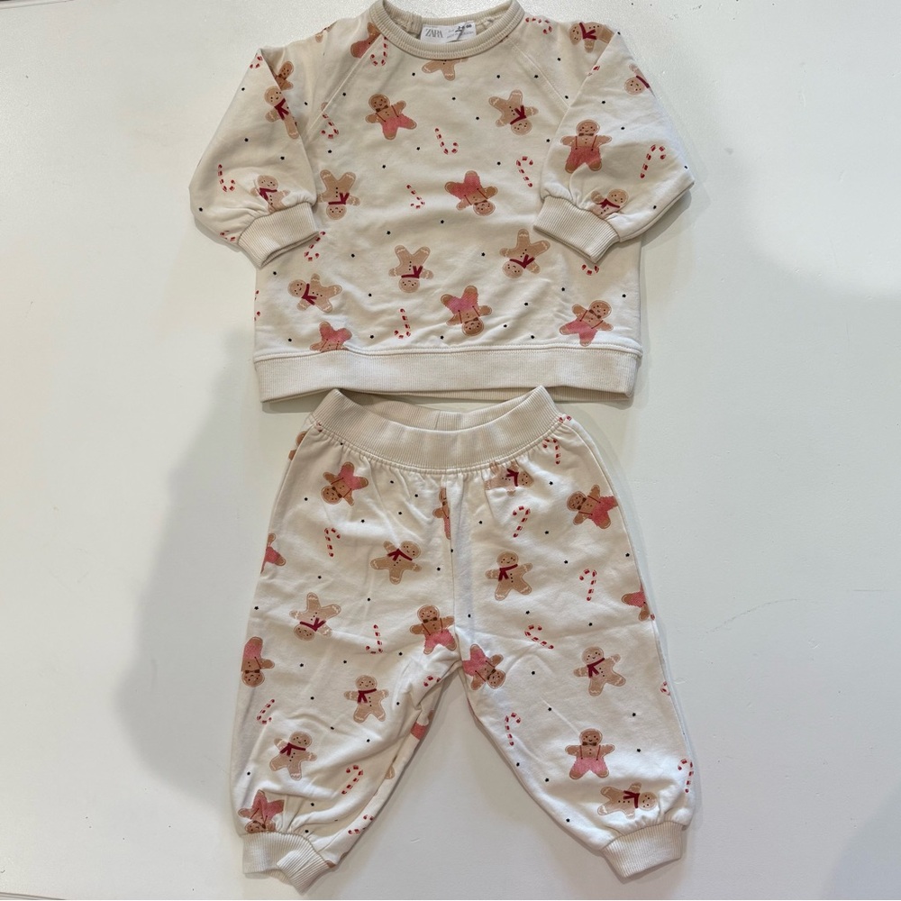 ZARA Gingerbread Print Set (3–6M) NWOT - Picture 2 of 2